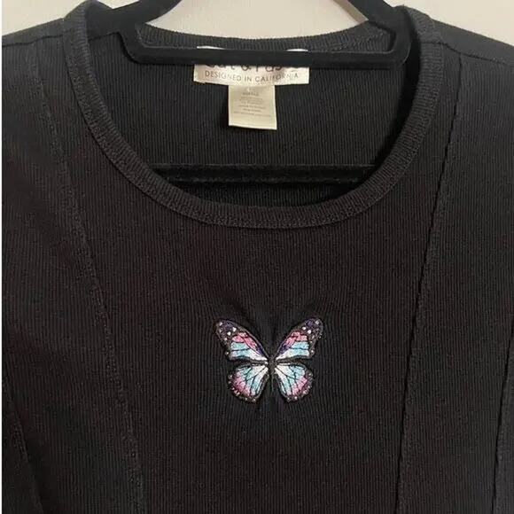 Cut and Paste Small Dress Y2K Butterfly Black Bodycon Ribbed Fitted California - Picture 3 of 5